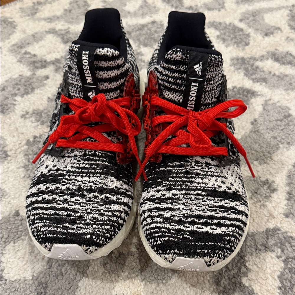 Adidas x MISSONI Limited Edition Black and White Knit Sneakers with Red Accents